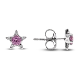 Natural Tourmaline Star Stud Earrings 1/20 ct tw Diamonds 14K White Gold