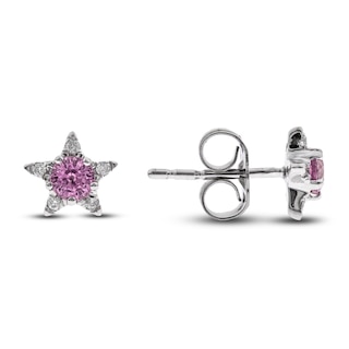 Natural Tourmaline Star Stud Earrings 1/20 ct tw Diamonds 14K White Gold