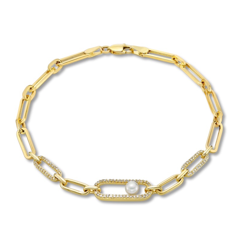 Main Image 1 of Freshwater Cultured Pearl Clip Bracelet 1/4 ct tw Diamonds 10K Yellow Gold 7.25"