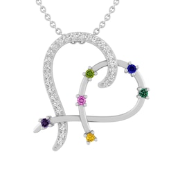 Birthstone Family & Mother's Heart Necklace (6 Stones)