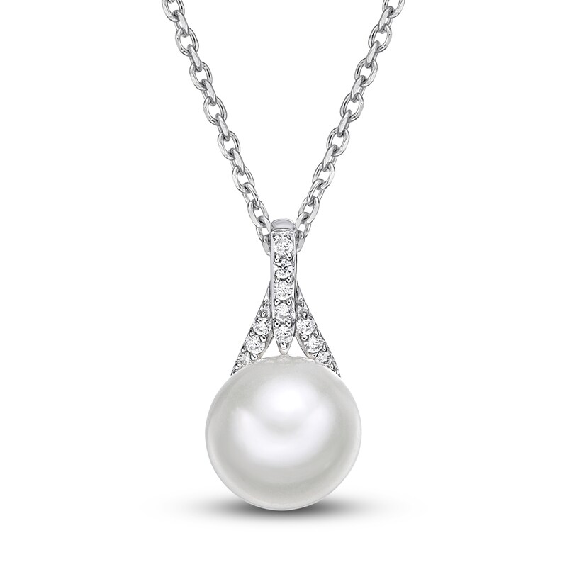 Main Image 1 of Freshwater Cultured Pearl Pendant Necklace 1/20 ct tw Diamonds 10K White Gold 18&quot;