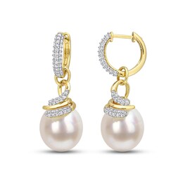 South Sea Cultured Pearl Dangle Earrings 1/2 ct tw Round 14K Yellow Gold