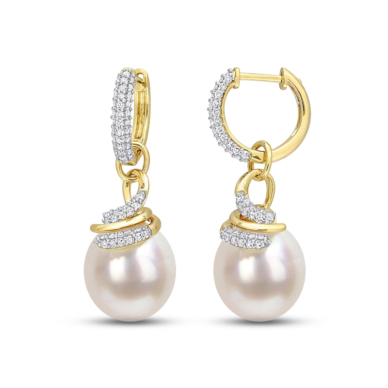 Main Image 1 of South Sea Cultured Pearl Dangle Earrings 1/2 ct tw Round 14K Yellow Gold