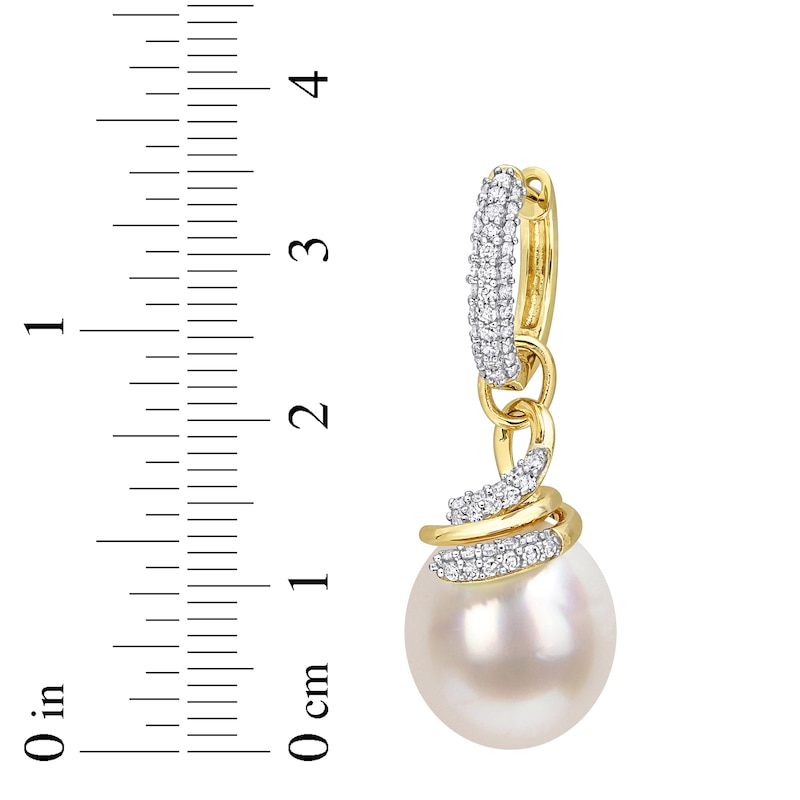 Main Image 2 of South Sea Cultured Pearl Dangle Earrings 1/2 ct tw Round 14K Yellow Gold