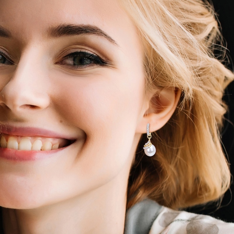Main Image 3 of South Sea Cultured Pearl Dangle Earrings 1/2 ct tw Round 14K Yellow Gold