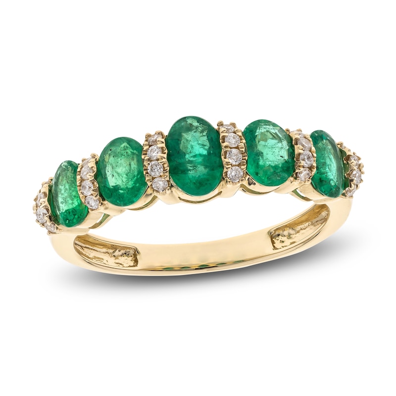 Natural Emerald Ring 1/8 ct tw Diamonds 14K Yellow Gold