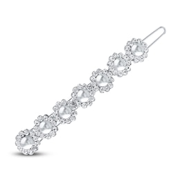 Kenneth Jay Lane Simulated Pearl Hair Pin CZ/Rhodium-Plated Brass