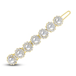 Kenneth Jay Lane Simulated Cultured Pearl Hair Pin CZ/18K Yellow Gold-Plated Brass