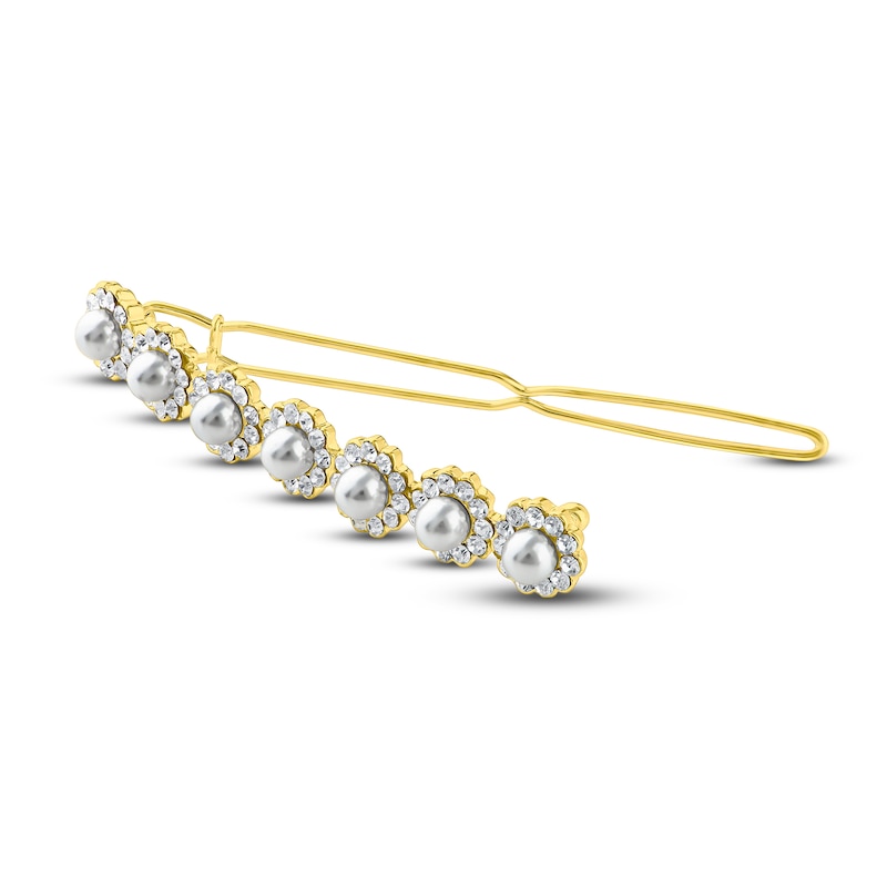 Kenneth Jay Lane Simulated Pearl Hair Pin CZ/18K Yellow Gold-Plated Brass