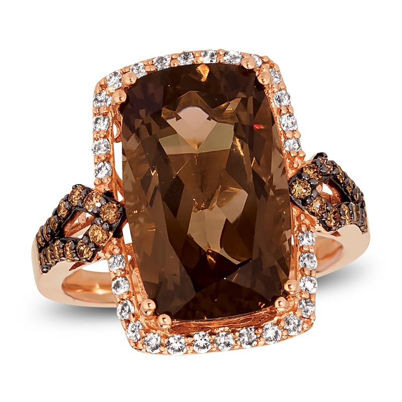 Main Image 1 of Le Vian Natural Chocolate Quartz Ring 1/2 ct tw Diamonds 14K Strawberry Gold