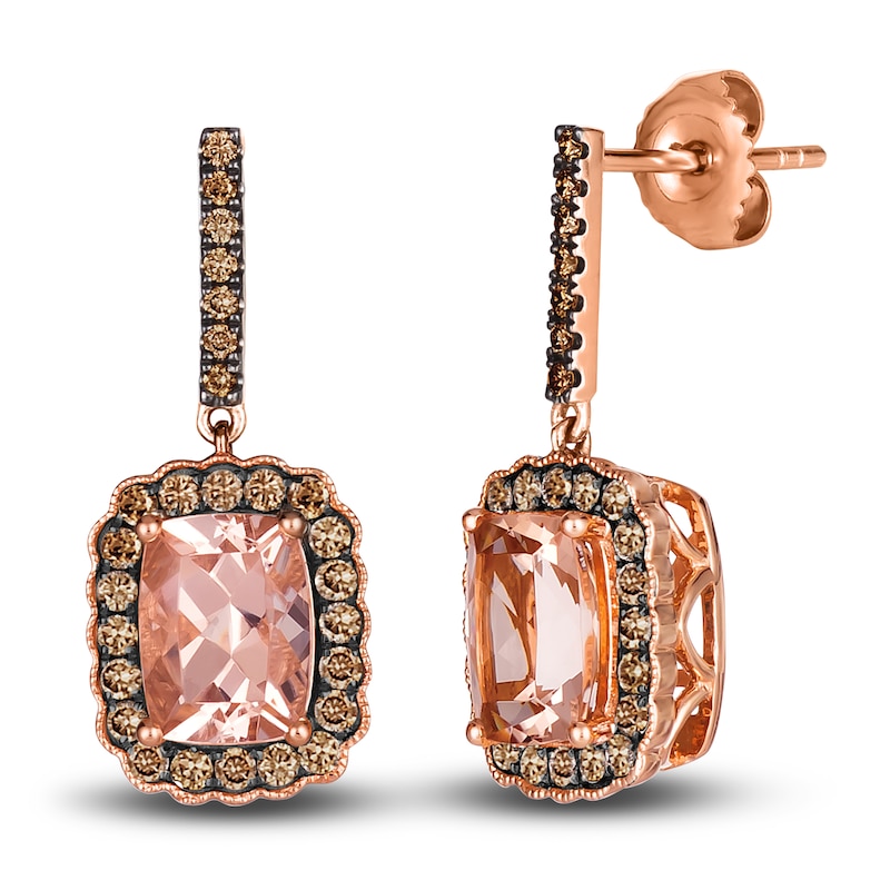 Main Image 1 of Le Vian Natural Morganite Dangle Earrings 1/2 ct tw Diamonds 14K Strawberry Gold