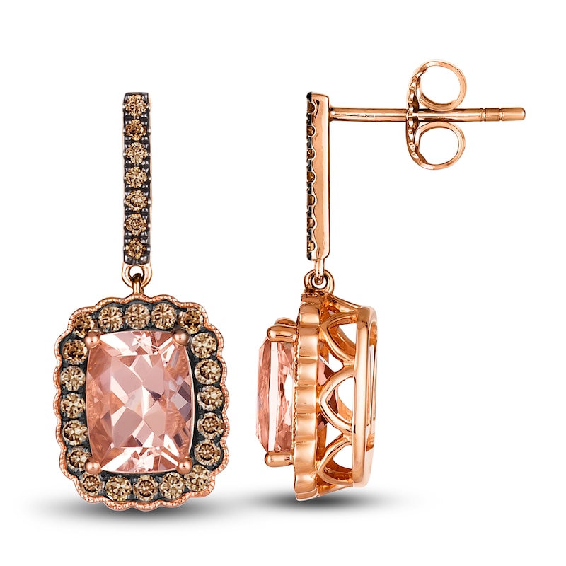 Main Image 2 of Le Vian Natural Morganite Dangle Earrings 1/2 ct tw Diamonds 14K Strawberry Gold