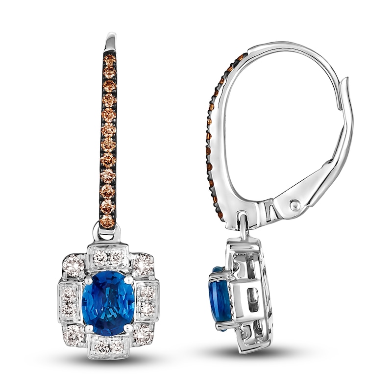 Main Image 2 of Le Vian Natural Blue Sapphire Dangle Earrings 1/3 ct tw Diamonds 14K Vanilla Gold