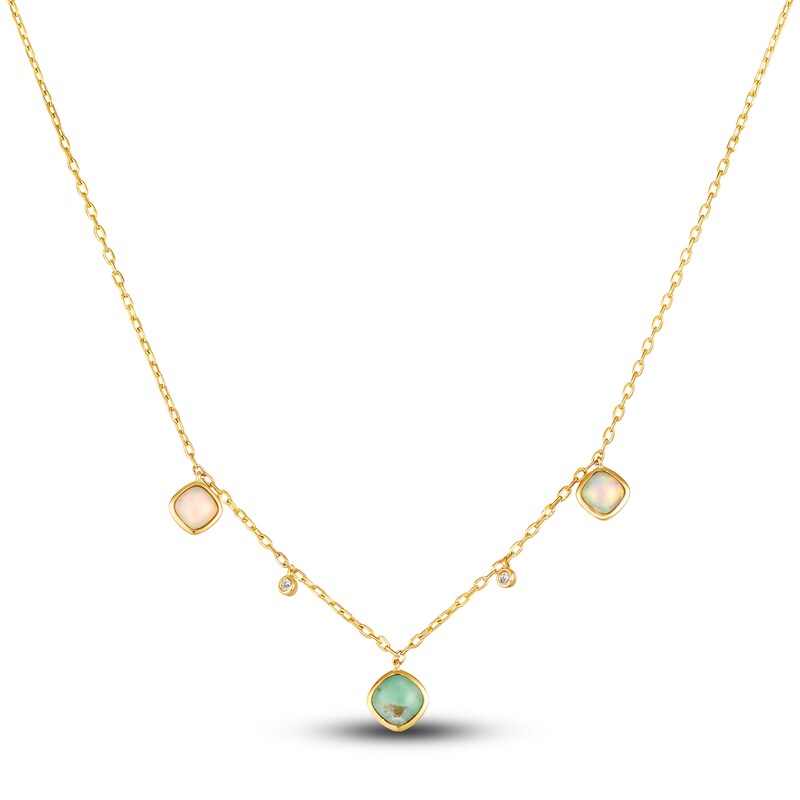 Main Image 1 of Le Vian Natural Aquaprase & Natural Opal Necklace Diamond Accents Round 14K Honey Gold