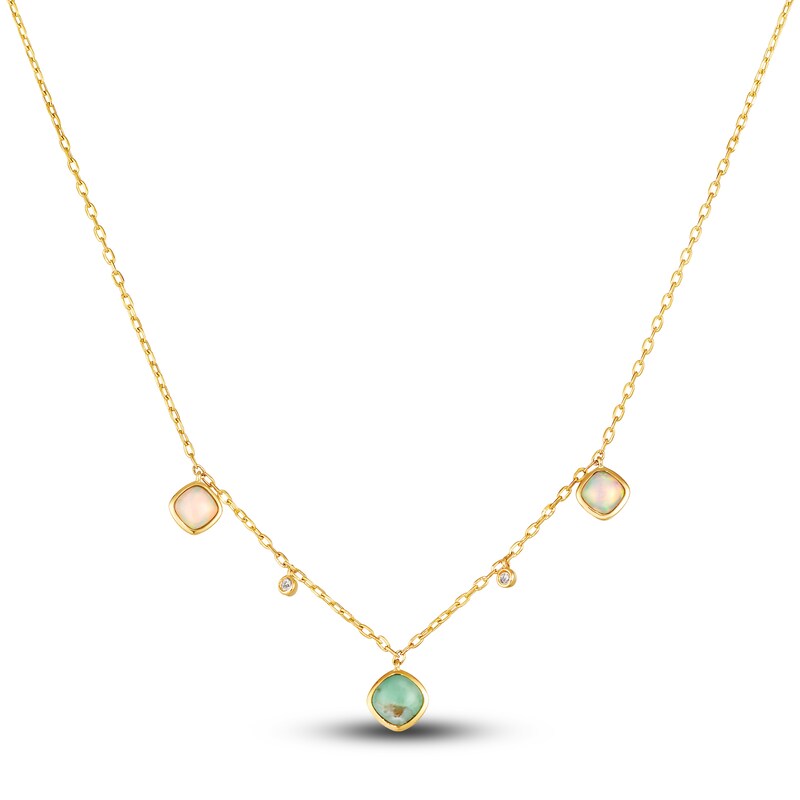 Le Vian Natural Aquaprase & Natural Opal Necklace 1/20 ct tw Round 14K ...