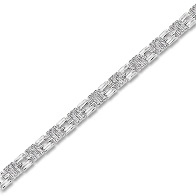 Men's Diamond Angle Curb Bracelet 3 ct tw Round-cut 10K White Gold 8.5