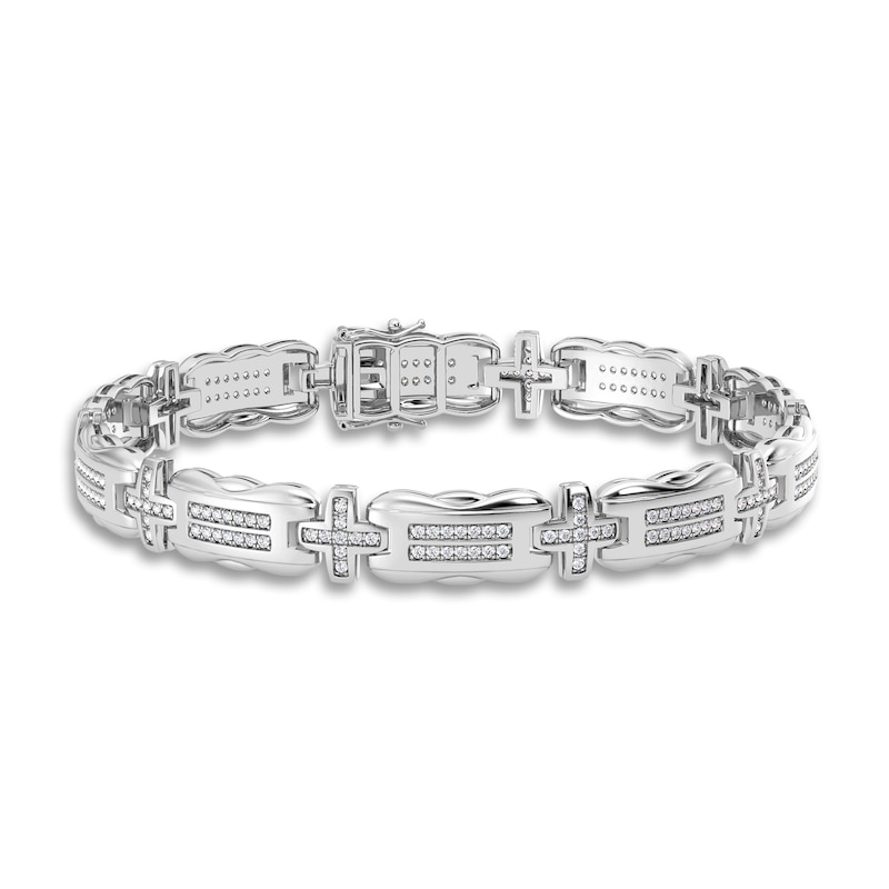 Men's Diamond Bracelet 1 ct tw Round 14K White Gold 8.5"