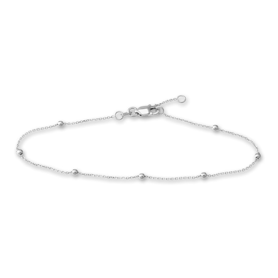 Beaded Station Bracelet 14K White Gold 7.5"