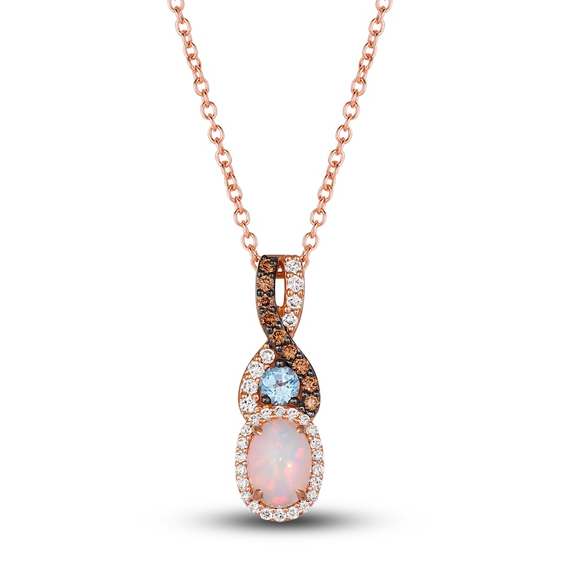 Le Vian Natural Opal & Natural Blue Topaz Necklace 1/4 ct tw Diamonds 14K Strawberry Gold