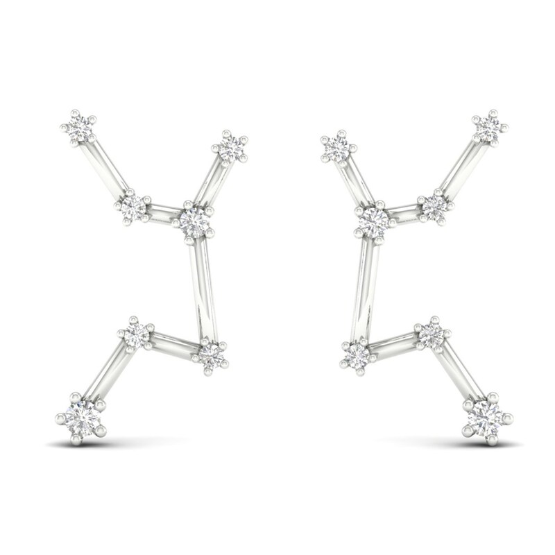 Diamond Virgo Constellation Earrings 1/8 ct tw Round 14K White Gold