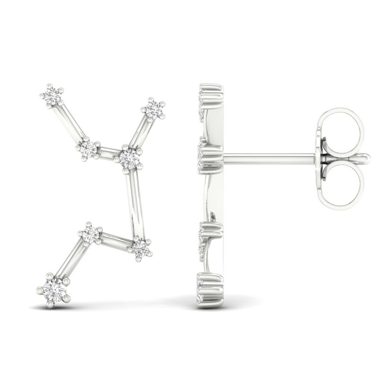 Diamond Virgo Constellation Earrings 1/8 ct tw Round 14K White Gold