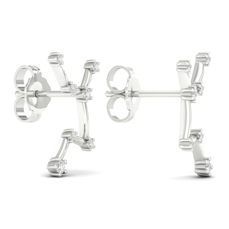 Diamond Virgo Constellation Earrings 1/8 ct tw Round 14K White Gold