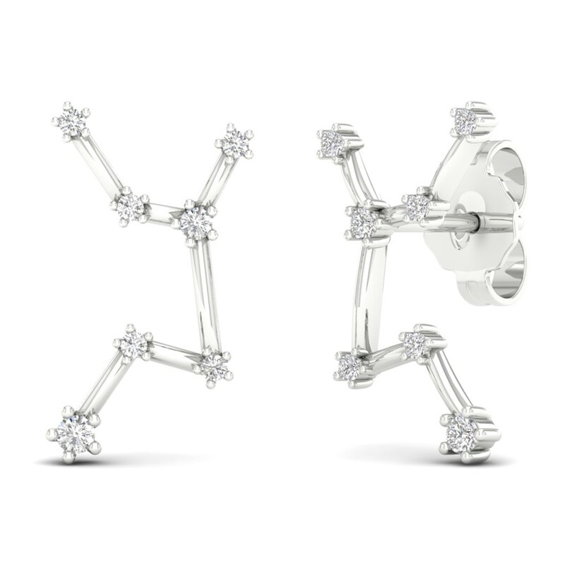 Diamond Virgo Constellation Earrings 1/8 ct tw Round 14K White Gold