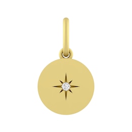 Sterling Silver or 10K Gold Starburst Disc Charm with Lab-Created White Sapphire Accent