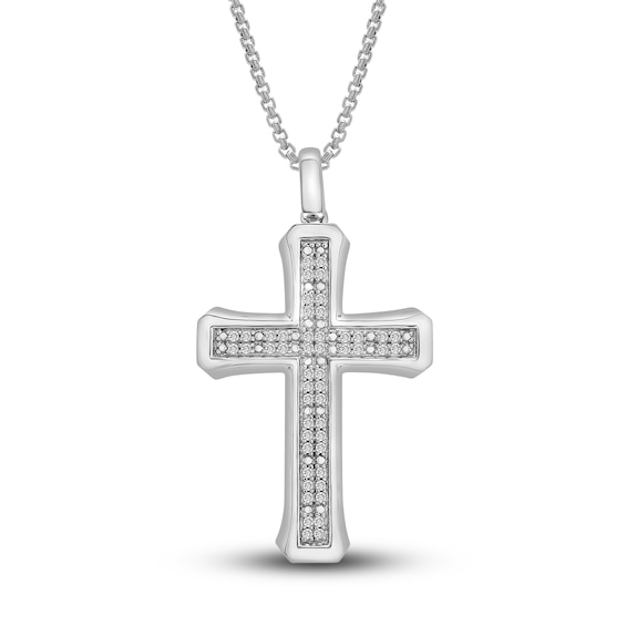 Men's Diamond Cross Pendant Necklace 1/4 ct tw Round Sterling Silver 22"