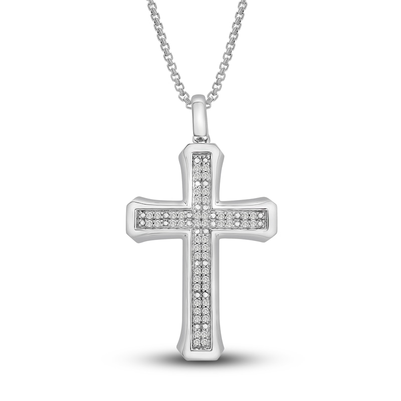 Men's Diamond Cross Pendant Necklace 1/4 ct tw Round Sterling Silver 22"