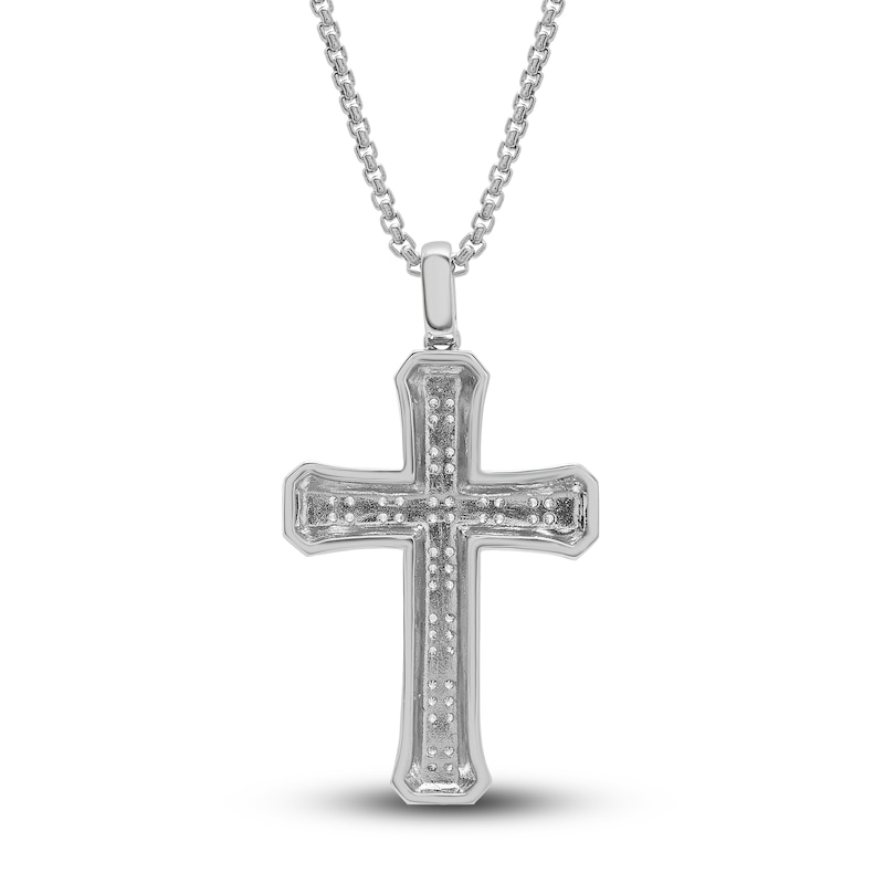Main Image 2 of Men's Diamond Cross Pendant Necklace 1/4 ct tw Round Sterling Silver 22"