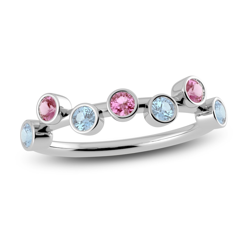 Main Image 1 of Juliette Maison Natural Pink Tourmaline & Natural Aquamarine Ring 10K White Gold