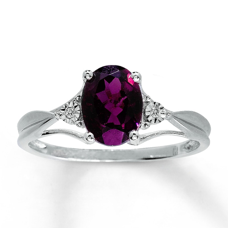 Garnet Ring Oval with Diamond Accents 10K White Gold