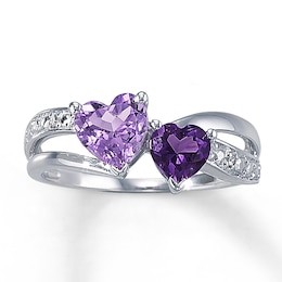 Amethyst Ring Heart-Shaped Diamond Accents Sterling Silver