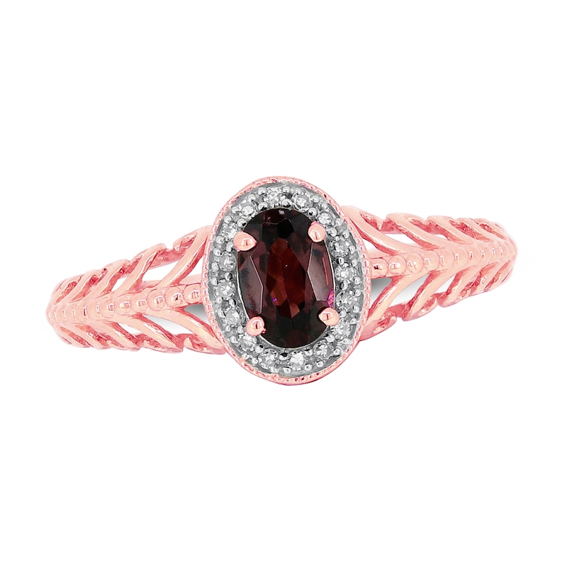 Main Image 1 of Natural Garnet Ring 1/20 ct tw Diamond Round 10K Rose Gold