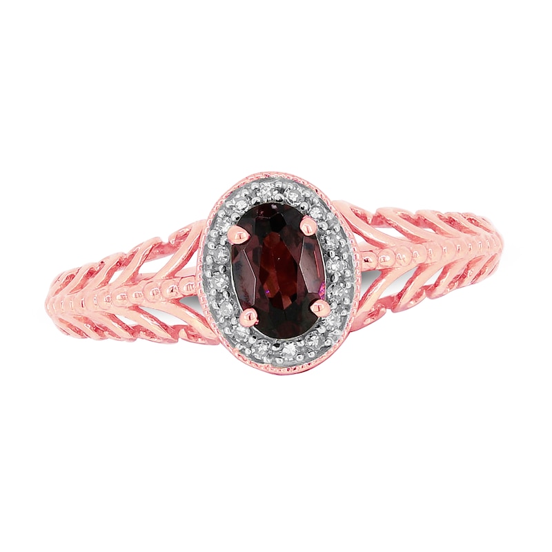 Natural Garnet Ring 1/20 ct tw Diamond Round 10K Rose Gold