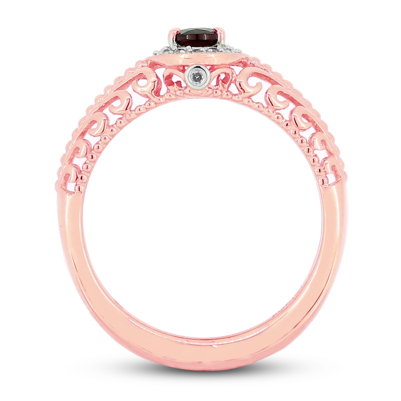 Main Image 3 of Natural Garnet Ring 1/20 ct tw Diamond Round 10K Rose Gold
