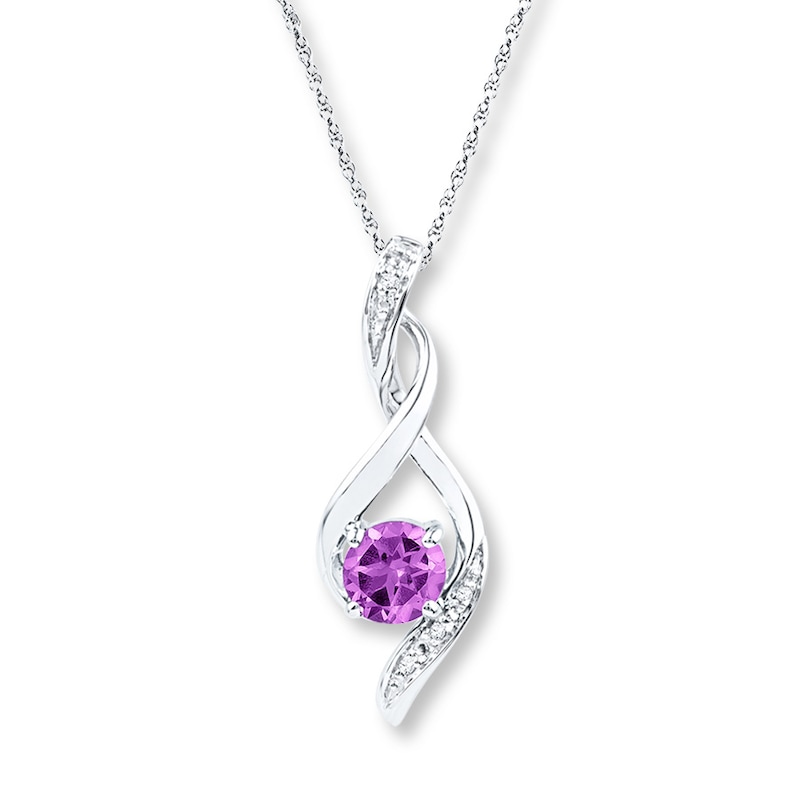 Main Image 1 of Amethyst Necklace Diamond Accents Sterling Silver