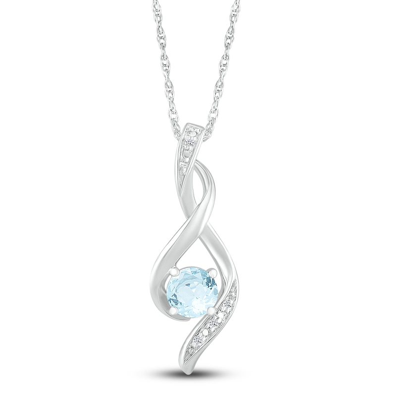 Main Image 2 of Aquamarine Necklace Diamond Accents Sterling Silver