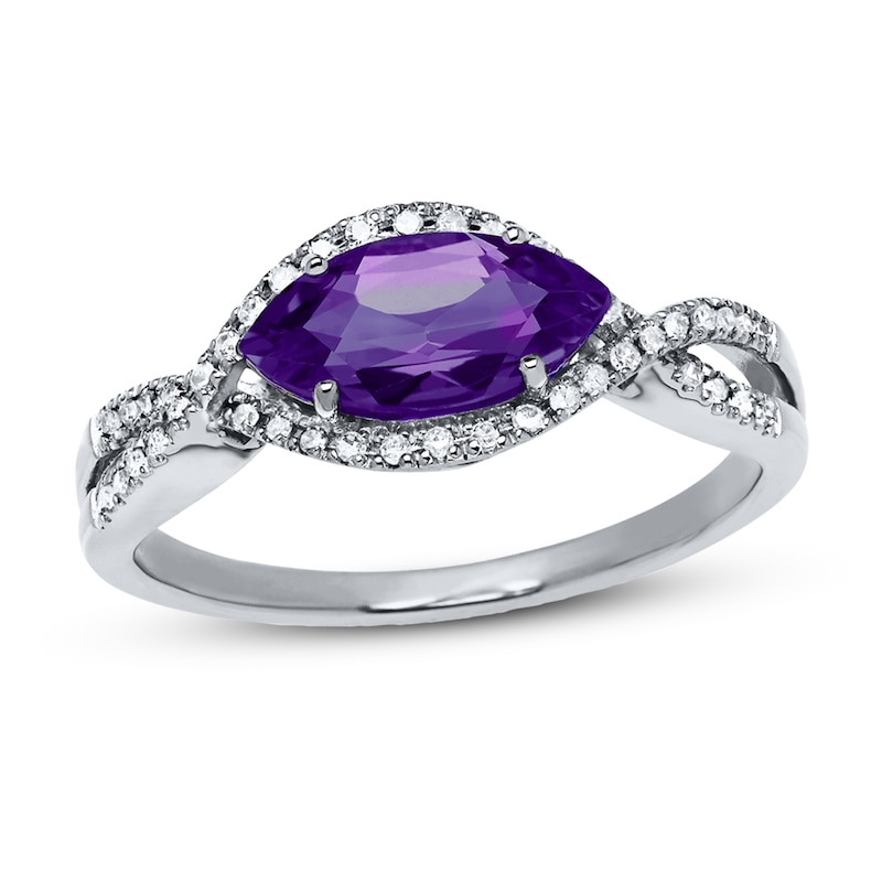 Natural Amethyst Ring Diamonds 10K Two-Tone Gold