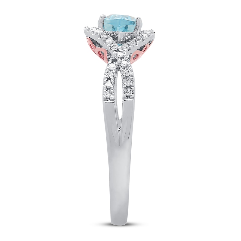 Main Image 2 of Natural Aquamarine & Diamond Ring 1/8 ct tw Navette/Round 10K Two-Tone Gold
