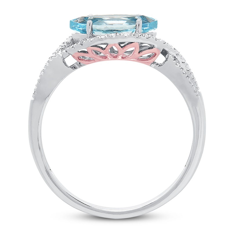 Main Image 3 of Natural Aquamarine & Diamond Ring 1/8 ct tw Navette/Round 10K Two-Tone Gold