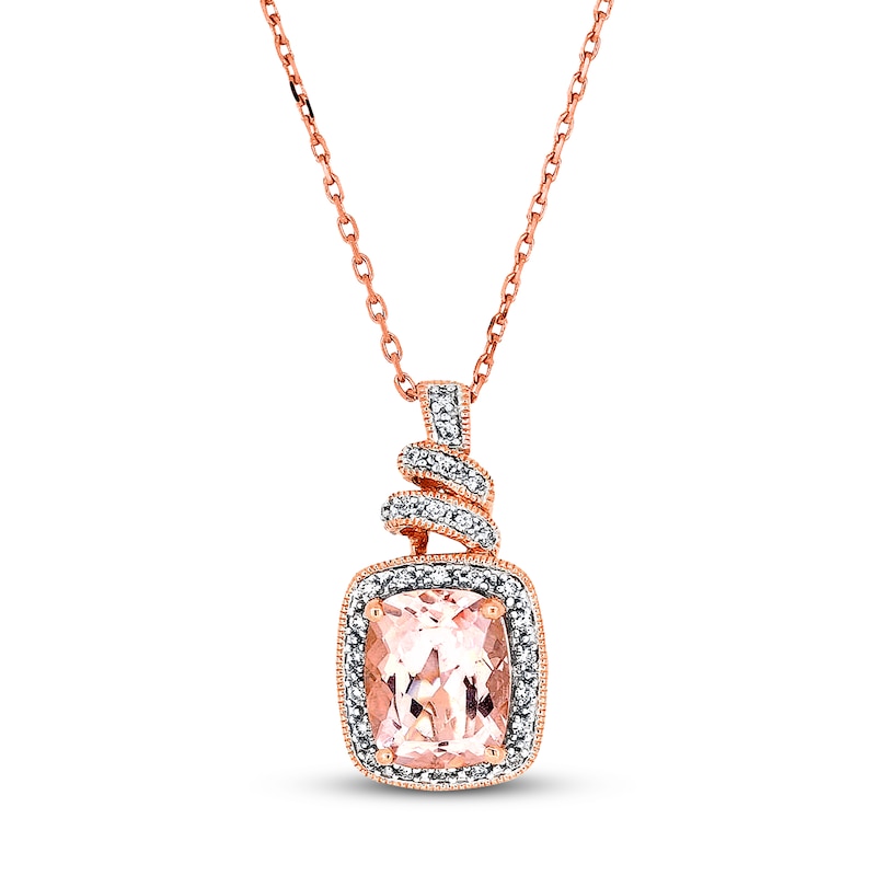 Main Image 1 of Natural Morganite Necklace Diamonds/Garnet 14K Rose Gold