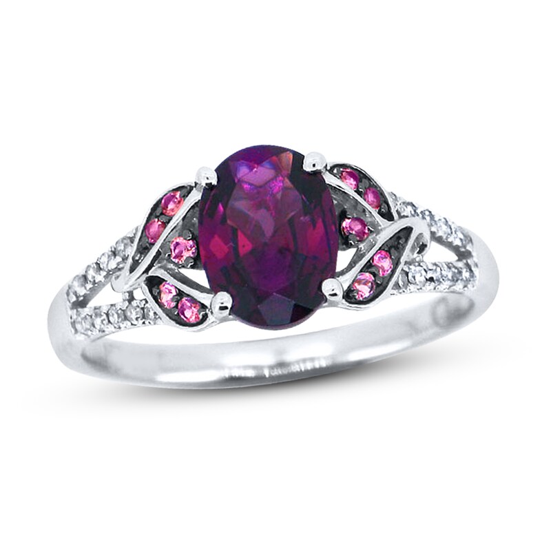 Natural Garnet Ring Diamonds/Tourmaline 10K White Gold