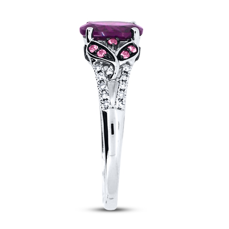 Natural Garnet Ring Diamonds/Tourmaline 10K White Gold