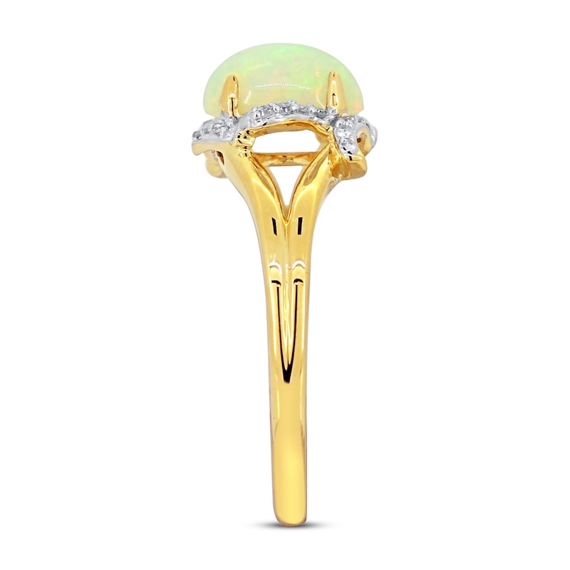 Main Image 2 of Natural Opal Ring 1/10 ct tw Diamond Round 14K Yellow Gold