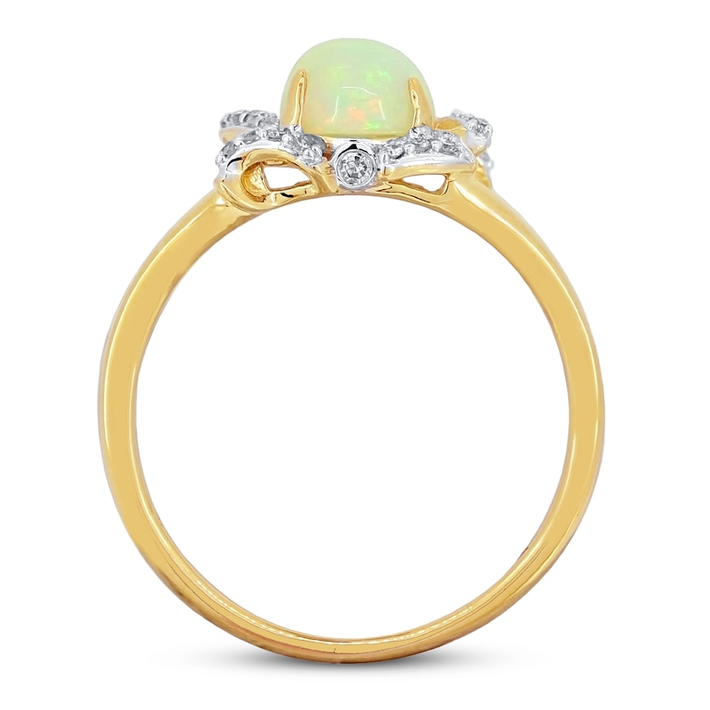 Main Image 3 of Natural Opal Ring 1/10 ct tw Diamond Round 14K Yellow Gold