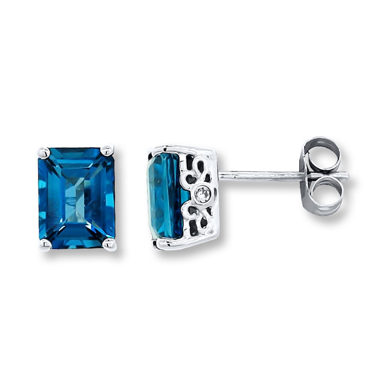 Main Image 1 of Blue Topaz Earrings Diamond Accents 10K White Gold