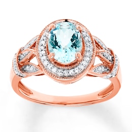 Aquamarine Ring 1/6 ct tw Diamonds 10K Rose Gold