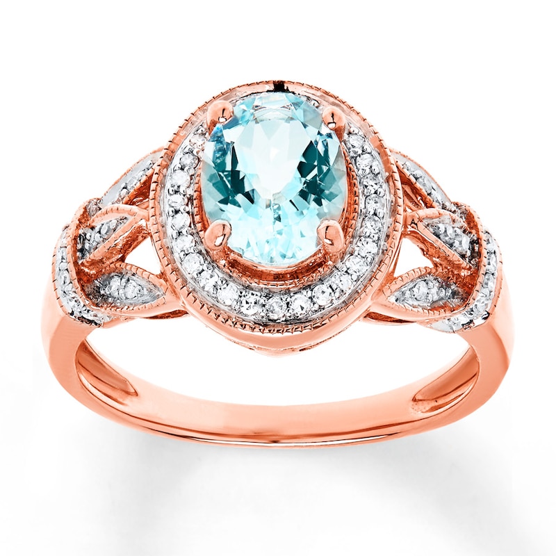 Aquamarine Ring 1/6 ct tw Diamonds 10K Rose Gold